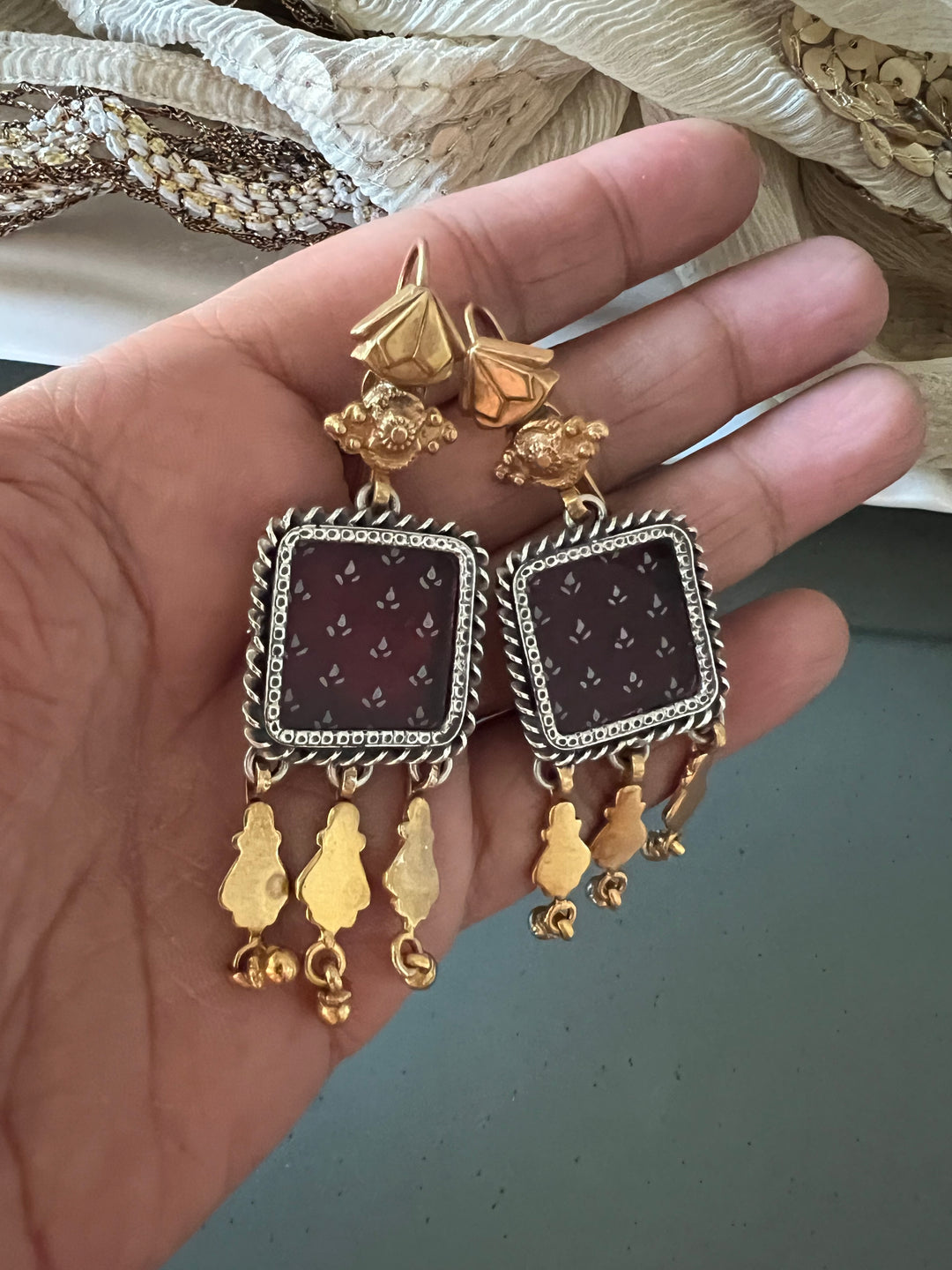 Beautiful Handpainted 925 Silver Earrings