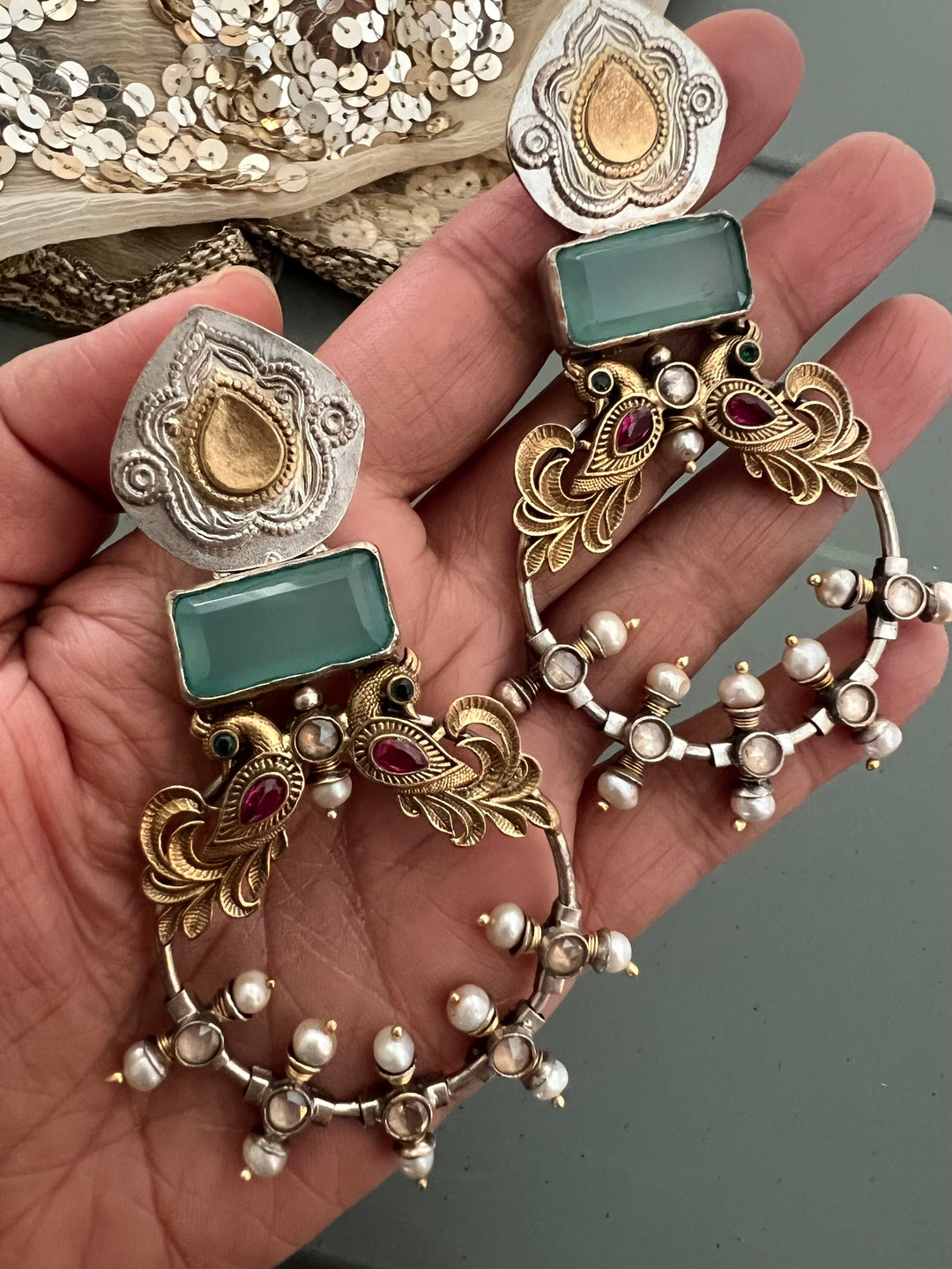 925 Silver Twin Peacock Earrings | SHIVKA