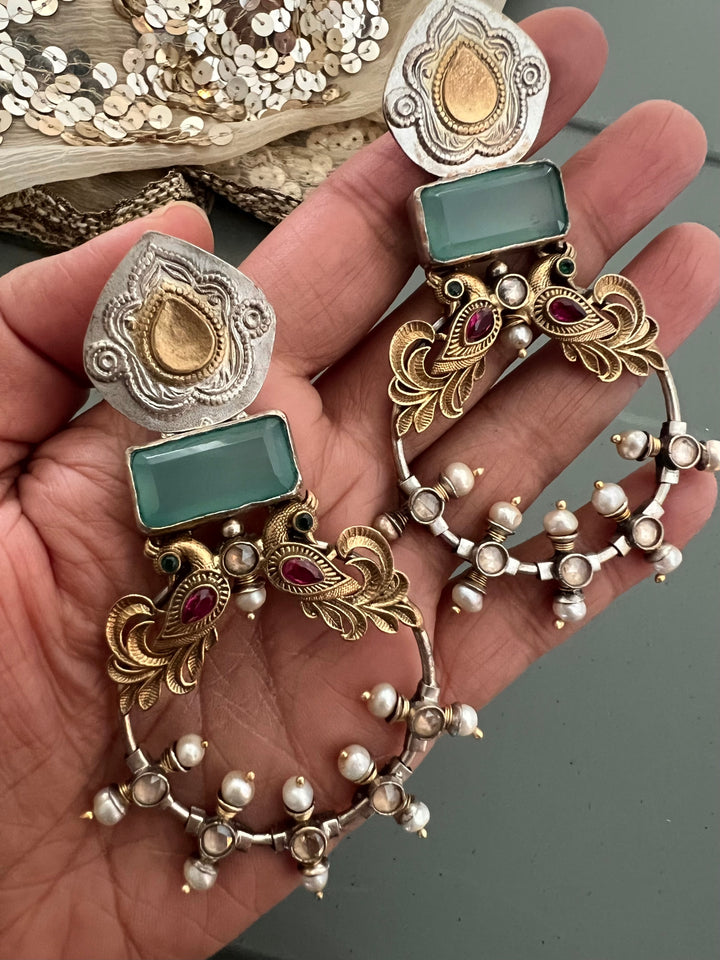 925 Silver Twin Peacock Earrings | SHIVKA