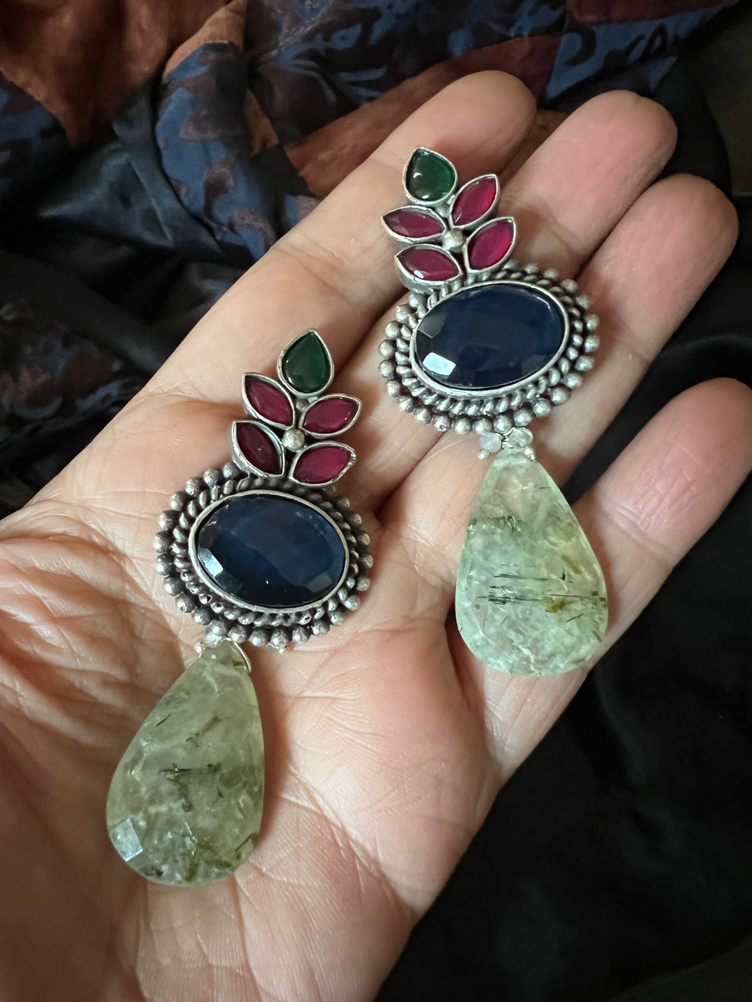 Natural Prehnite Drop Antique Earrings