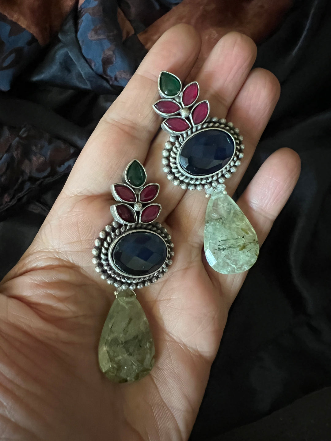 Natural Prehnite Drop Antique Earrings