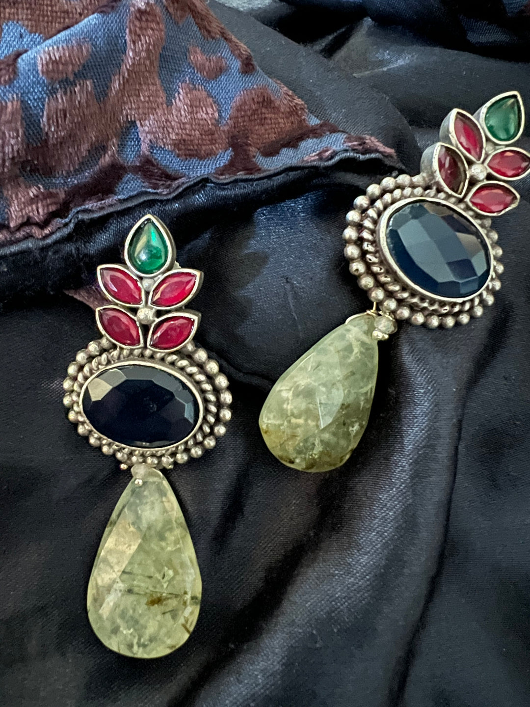 Natural Prehnite Drop Antique Earrings