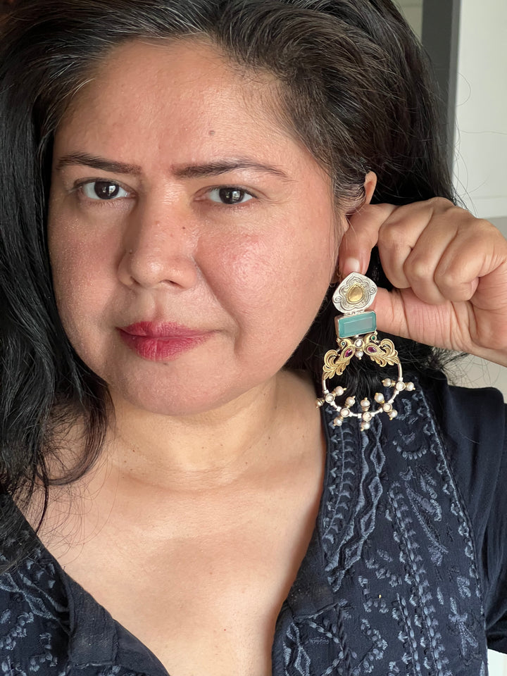 925 Silver Twin Peacock Earrings | SHIVKA