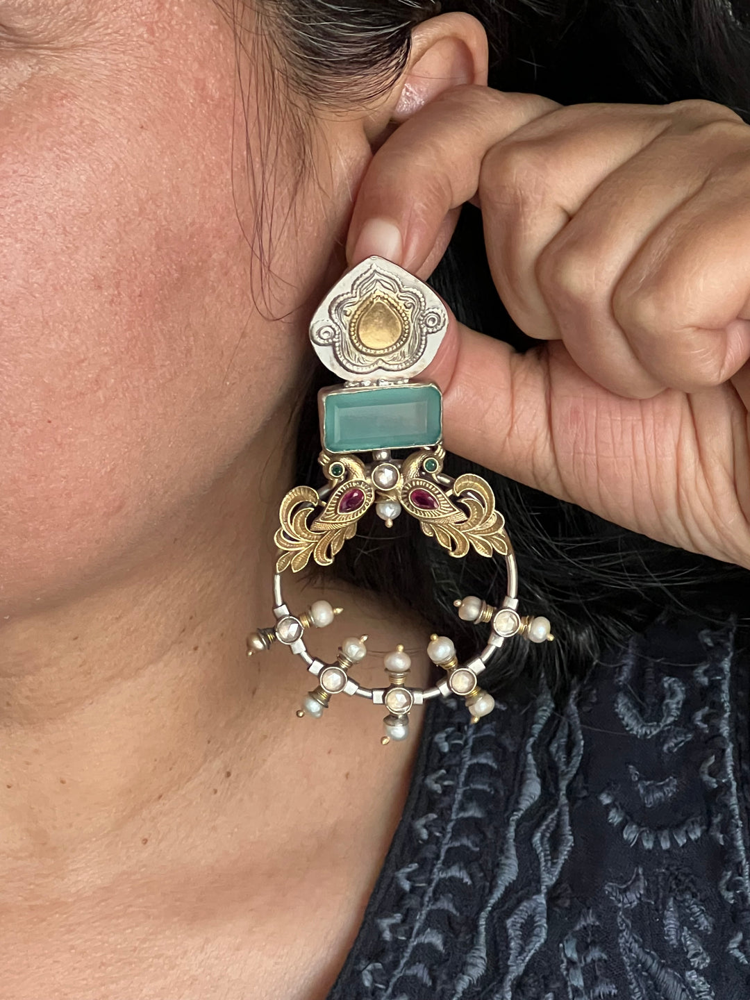 925 Silver Twin Peacock Earrings | SHIVKA