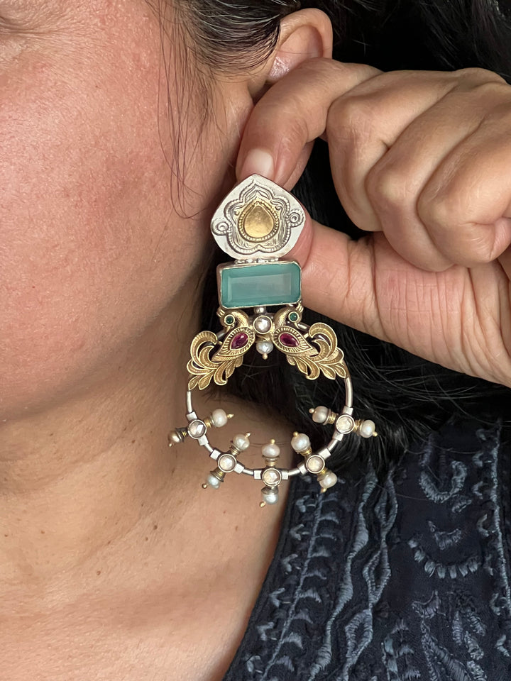 925 Silver Twin Peacock Earrings | SHIVKA