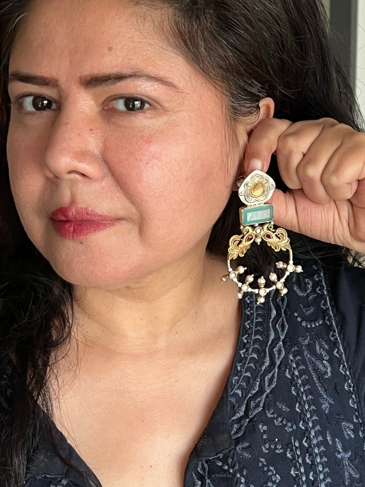 925 Silver Twin Peacock Earrings | SHIVKA