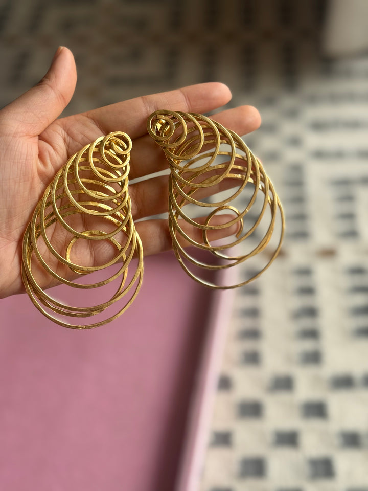 Handmade Designer Spiral Statement Earrings | Brass Push Back Modern Jewelry