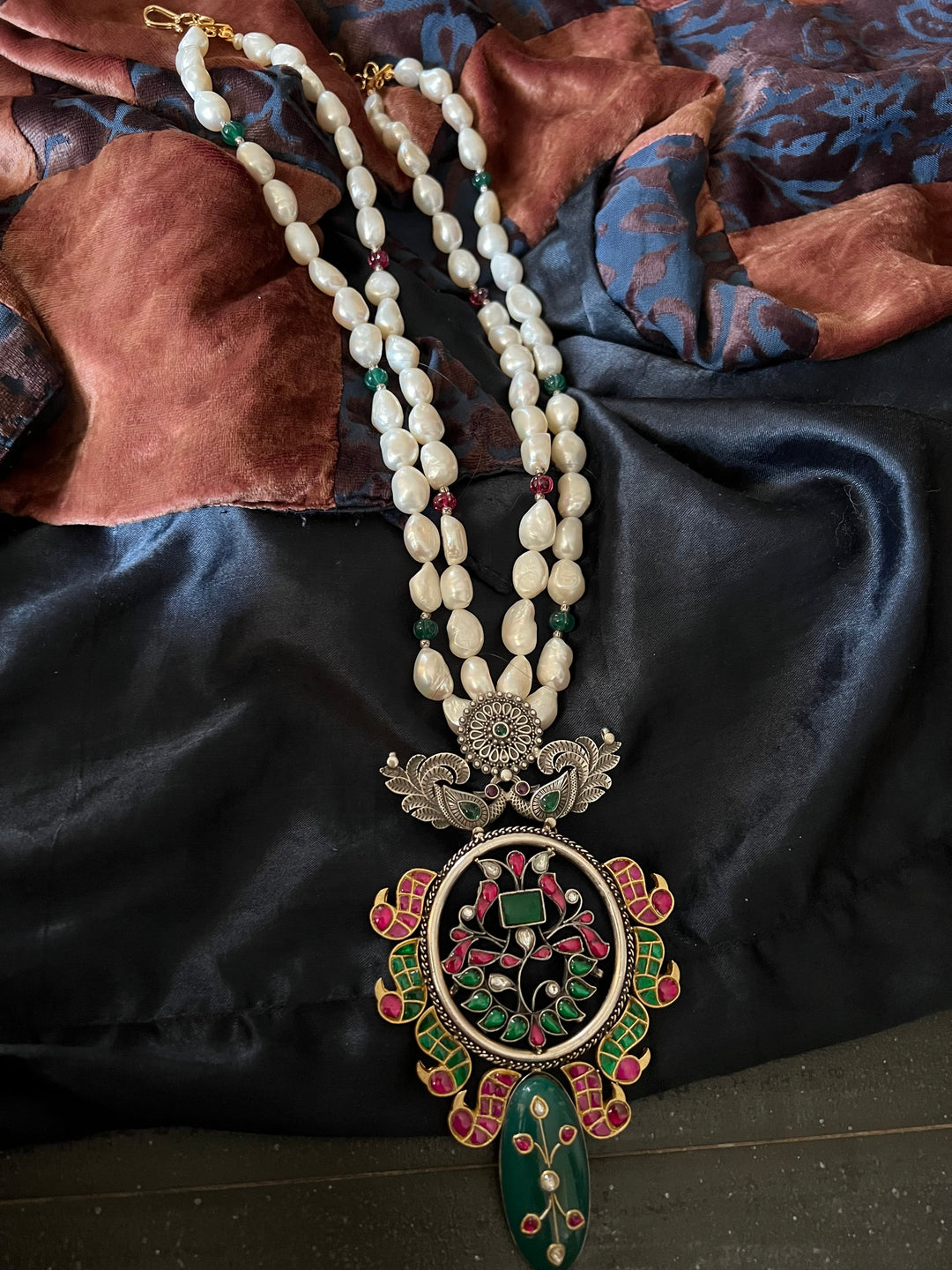 Jade Kundan Pure 925 Silver Pendant Necklace