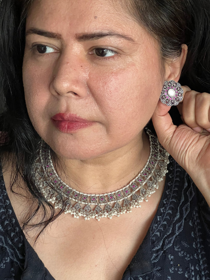 Elegant 925 Silver CZ Pearl Set | SHIVKA