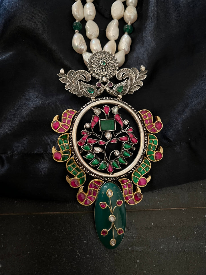 Jade Kundan Pure 925 Silver Pendant Necklace