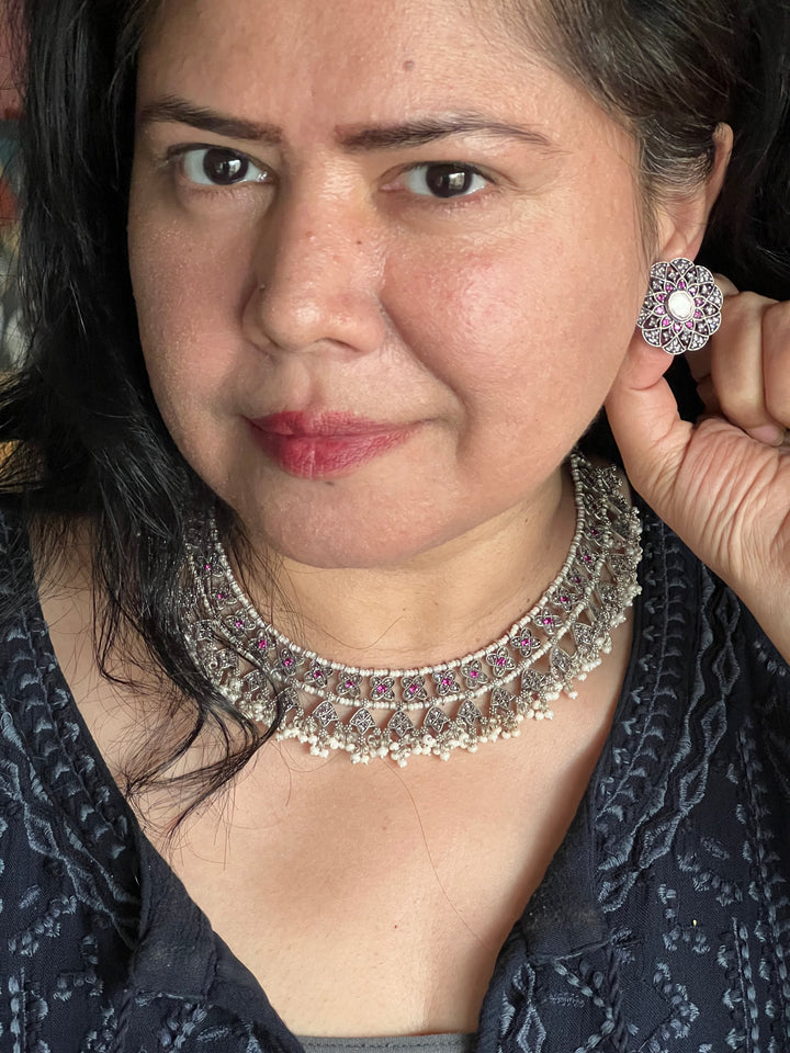 Elegant 925 Silver CZ Pearl Set | SHIVKA