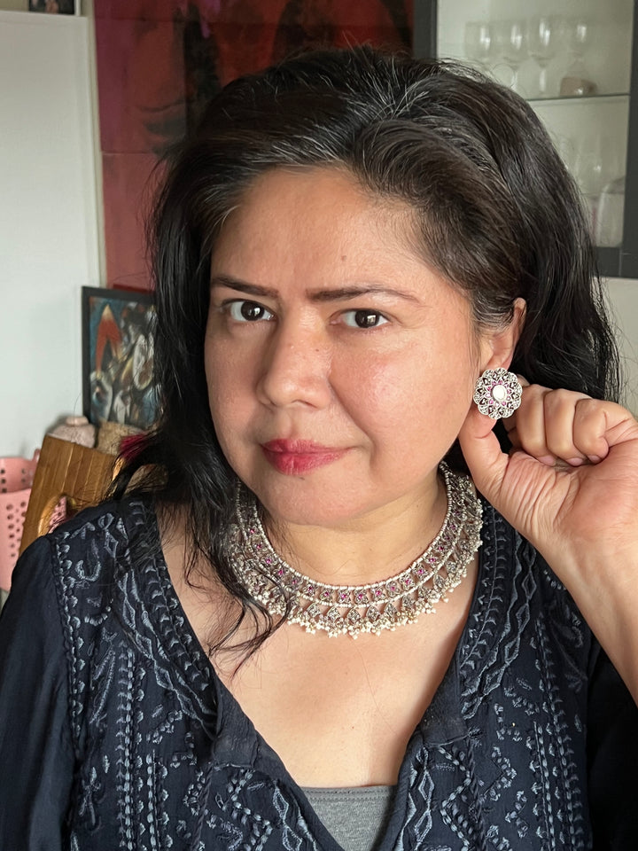 Elegant 925 Silver CZ Pearl Set | SHIVKA