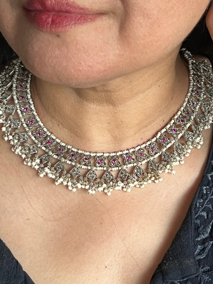 Elegant 925 Silver CZ Pearl Set | SHIVKA