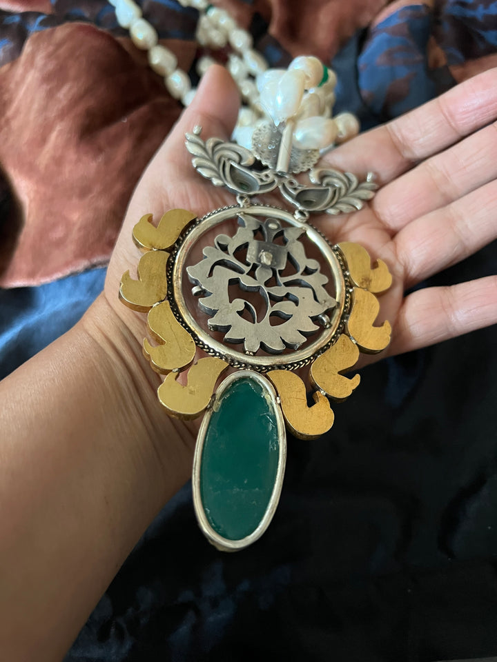 Jade Kundan Pure 925 Silver Pendant Necklace