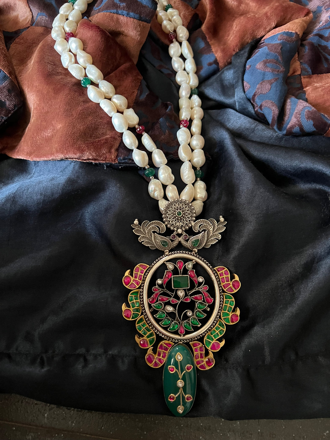 Jade Kundan Pure 925 Silver Pendant Necklace