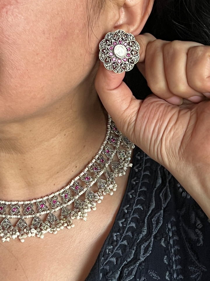 Elegant 925 Silver CZ Pearl Set | SHIVKA