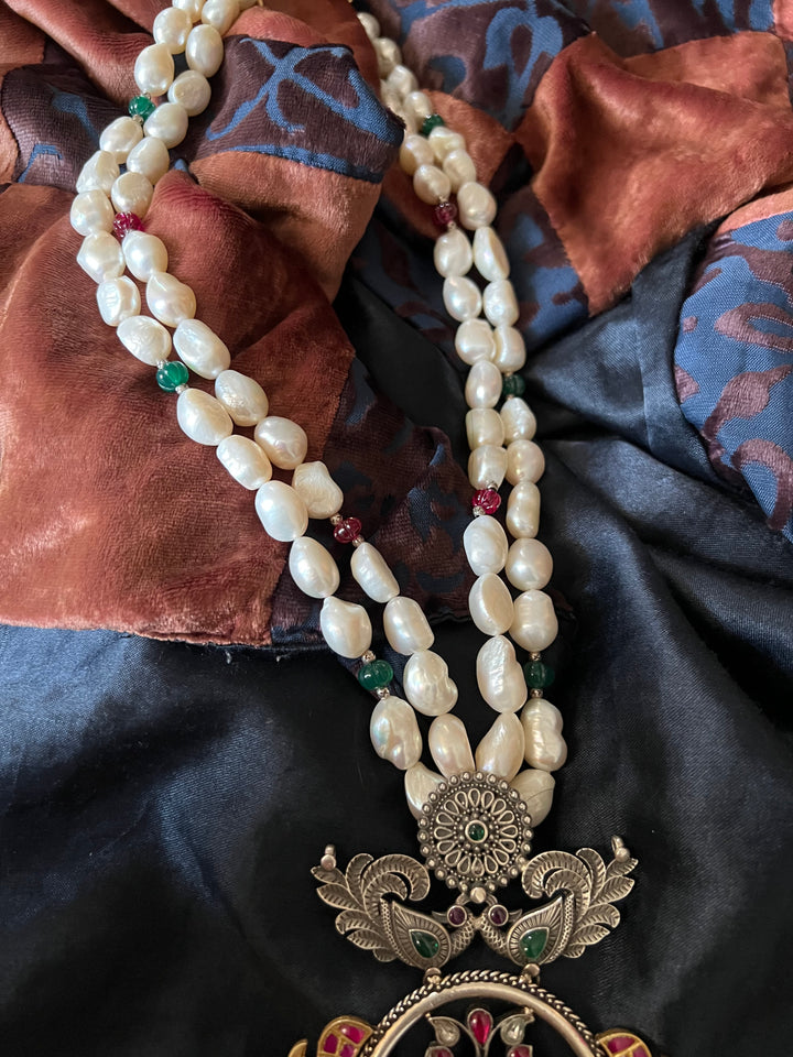 Jade Kundan Pure 925 Silver Pendant Necklace