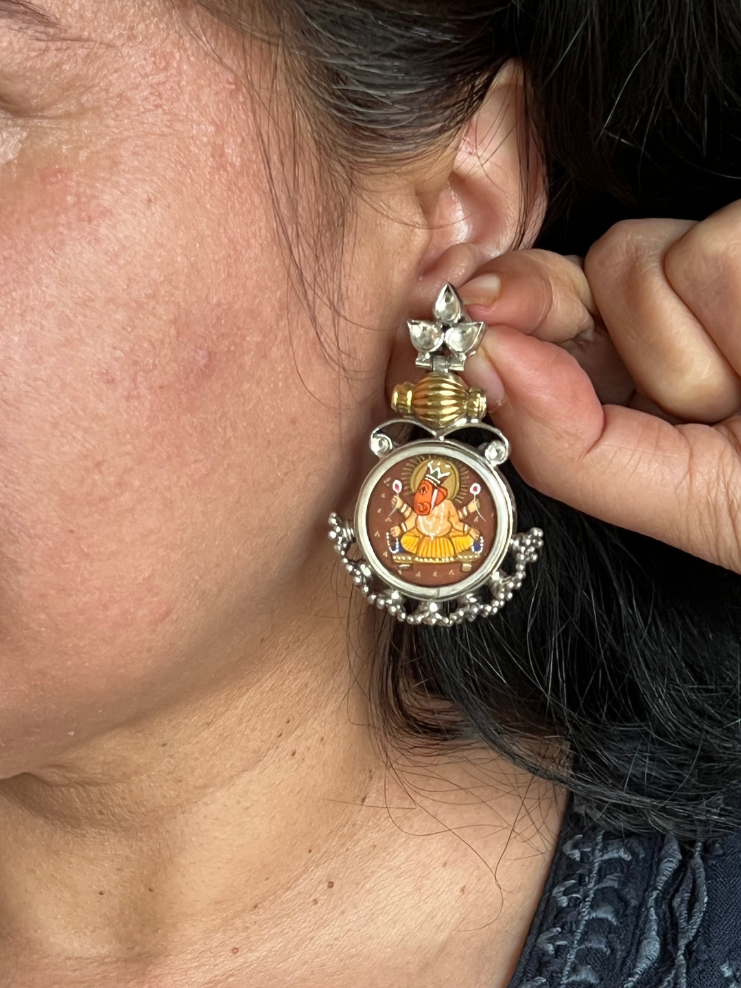 925 Silver Hand Painted Ganesha Earrings | SHIVKA