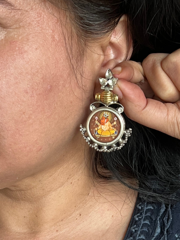 925 Silver Hand Painted Ganesha Earrings | SHIVKA