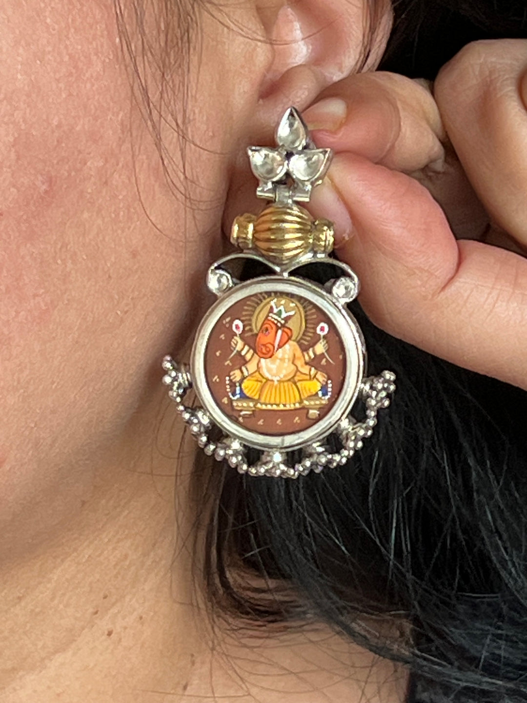 925 Silver Hand Painted Ganesha Earrings | SHIVKA