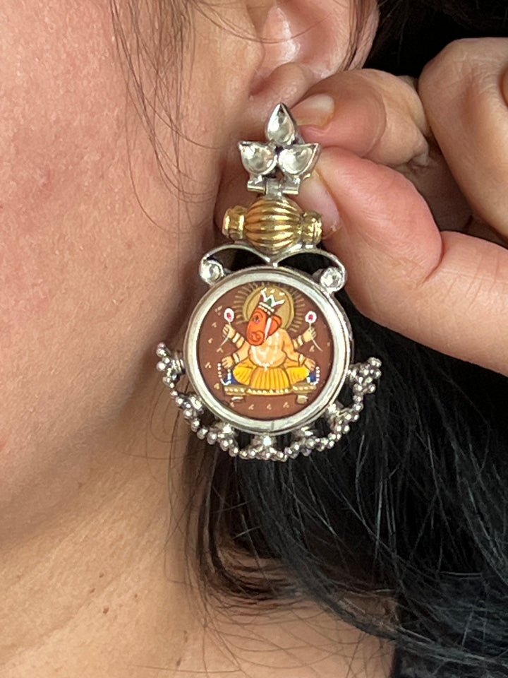 925 Silver Hand Painted Ganesha Earrings | SHIVKA