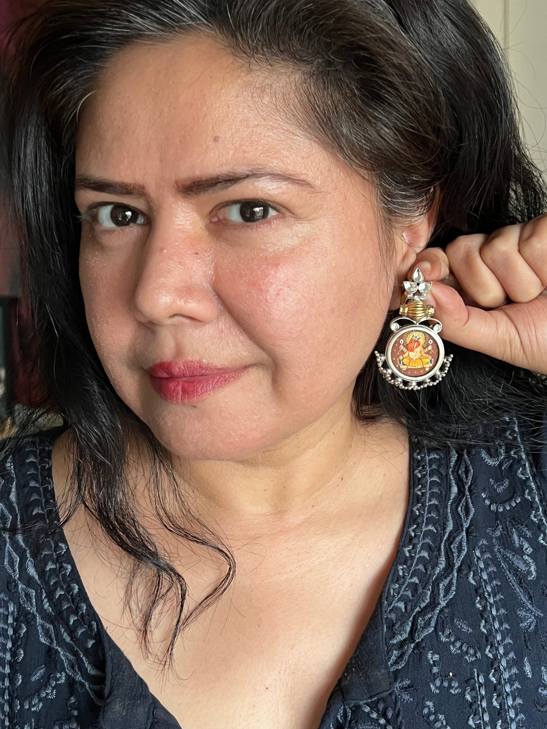 925 Silver Hand Painted Ganesha Earrings | SHIVKA