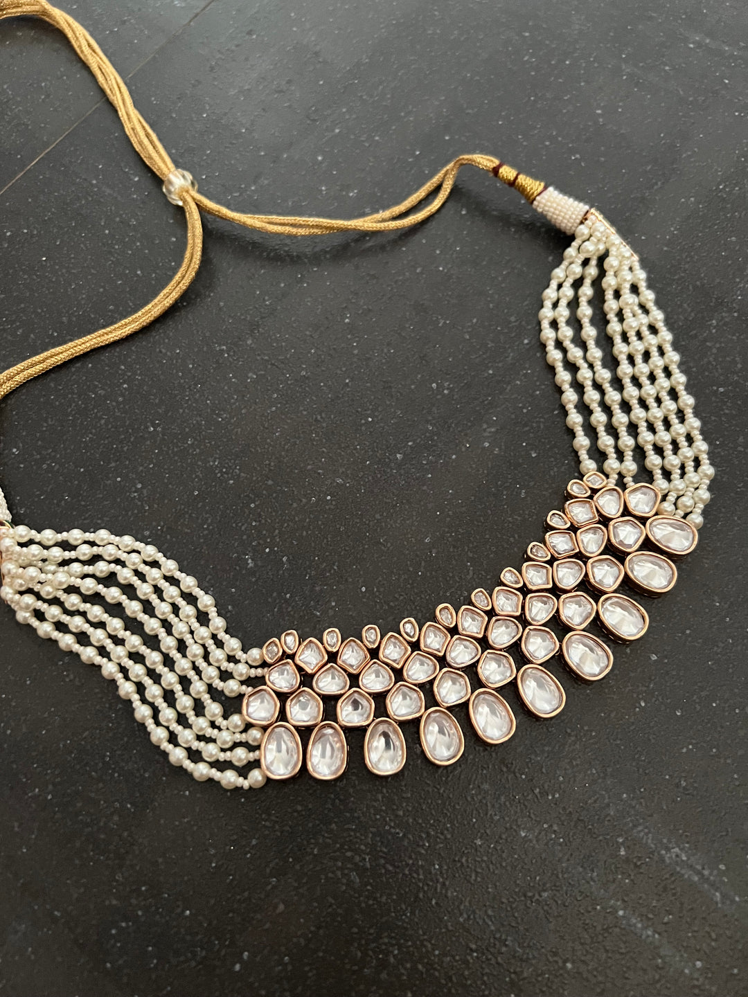 Kundan and Pearls Choker Necklace with Earrings