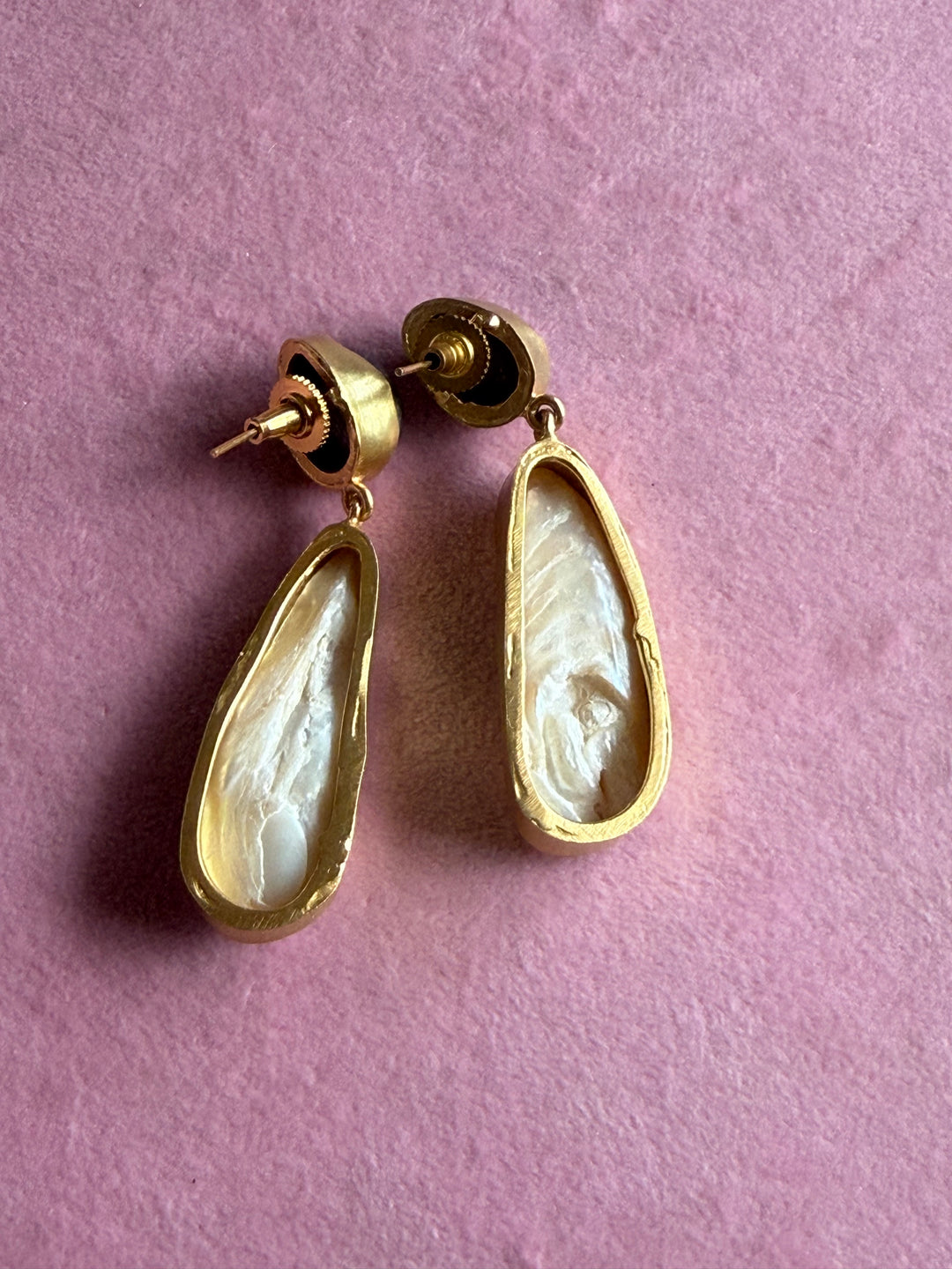 Handmade Labradorite & Pearl Statement Earrings | Brass Push Back Jewelry