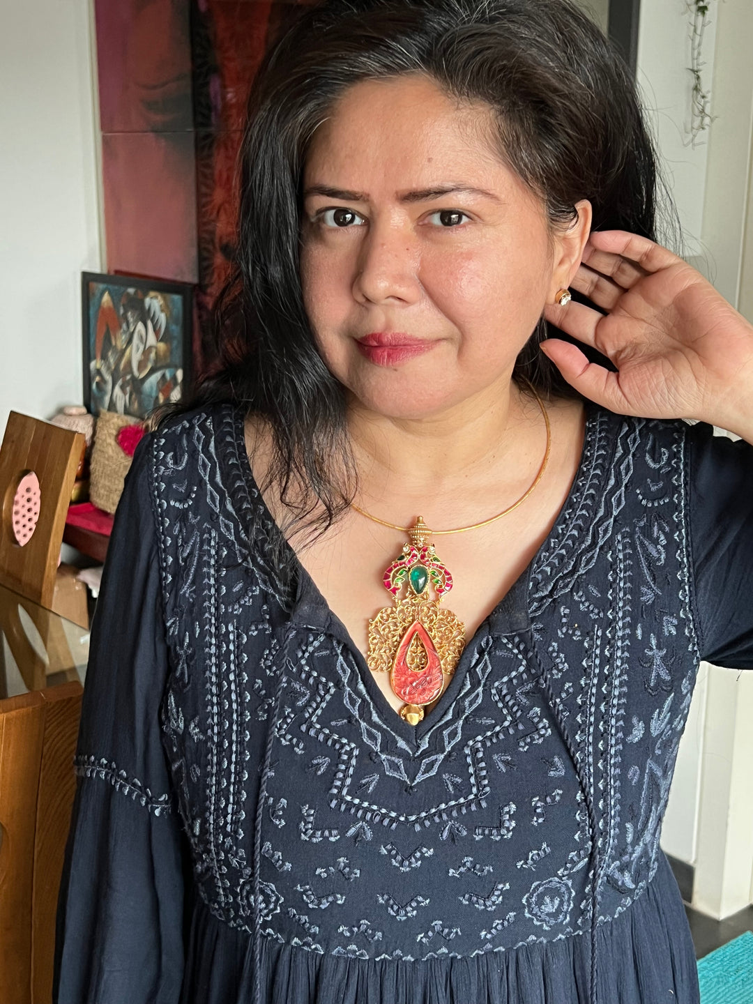 Twin Peacock 925 Silver Hasli with Pendant | SHIVKA