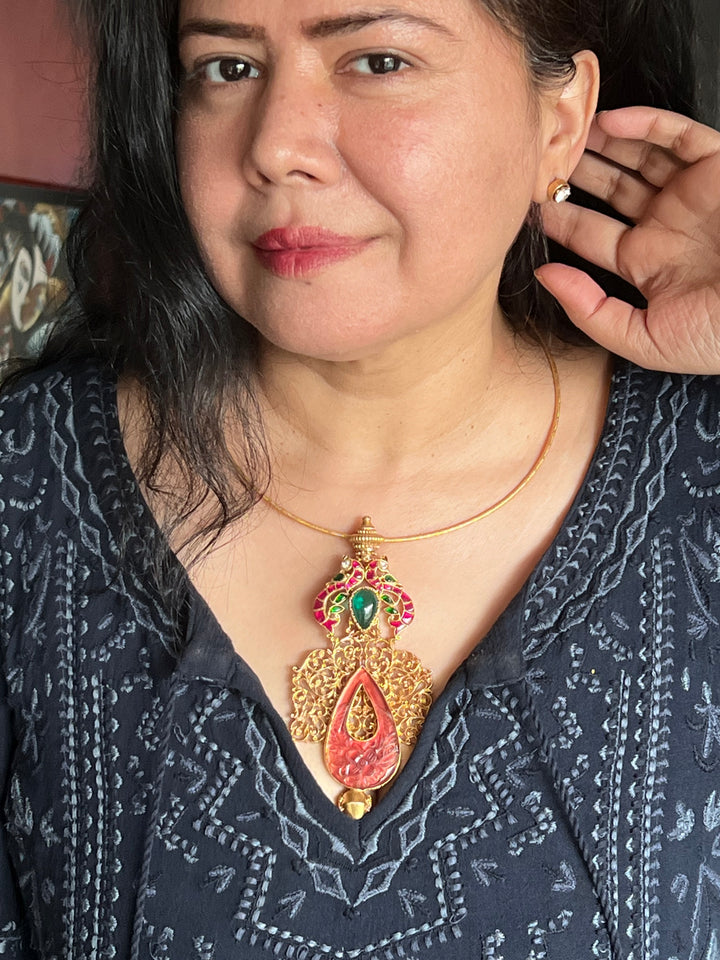 Twin Peacock 925 Silver Hasli with Pendant | SHIVKA