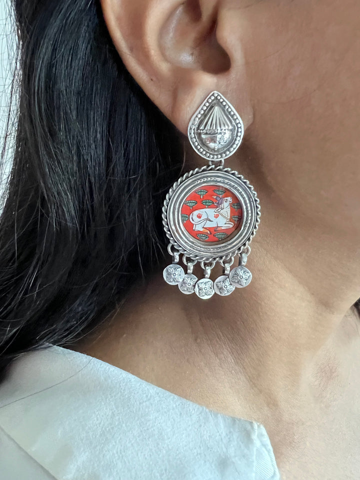 Beautiful Handpainted 925 Silver Earrings