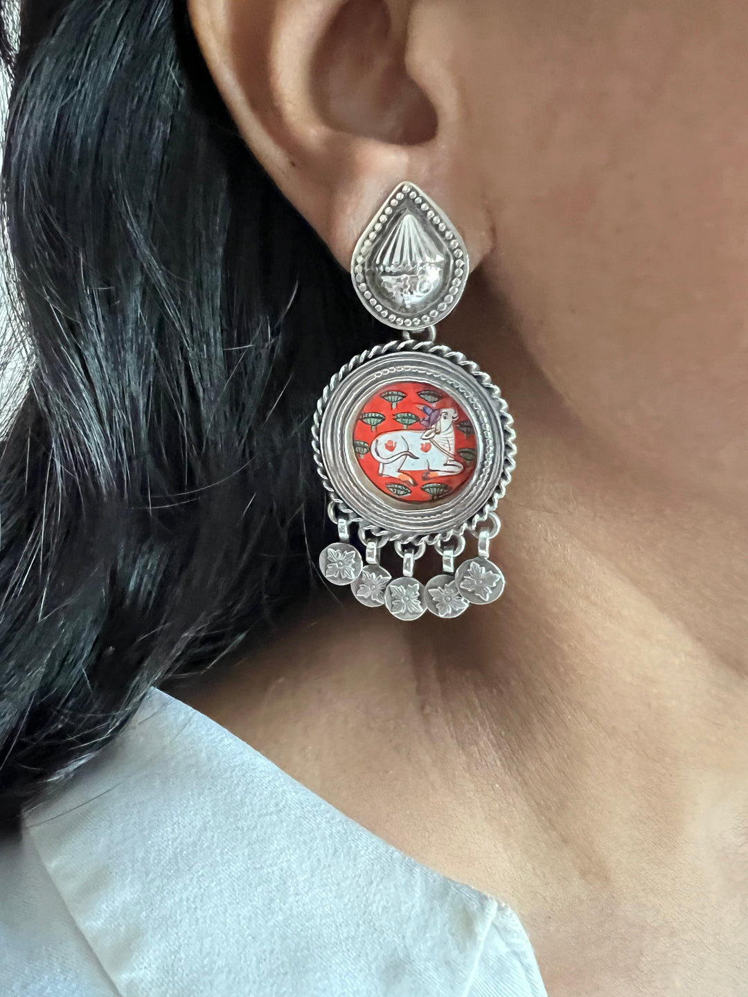 Beautiful Handpainted 925 Silver Earrings