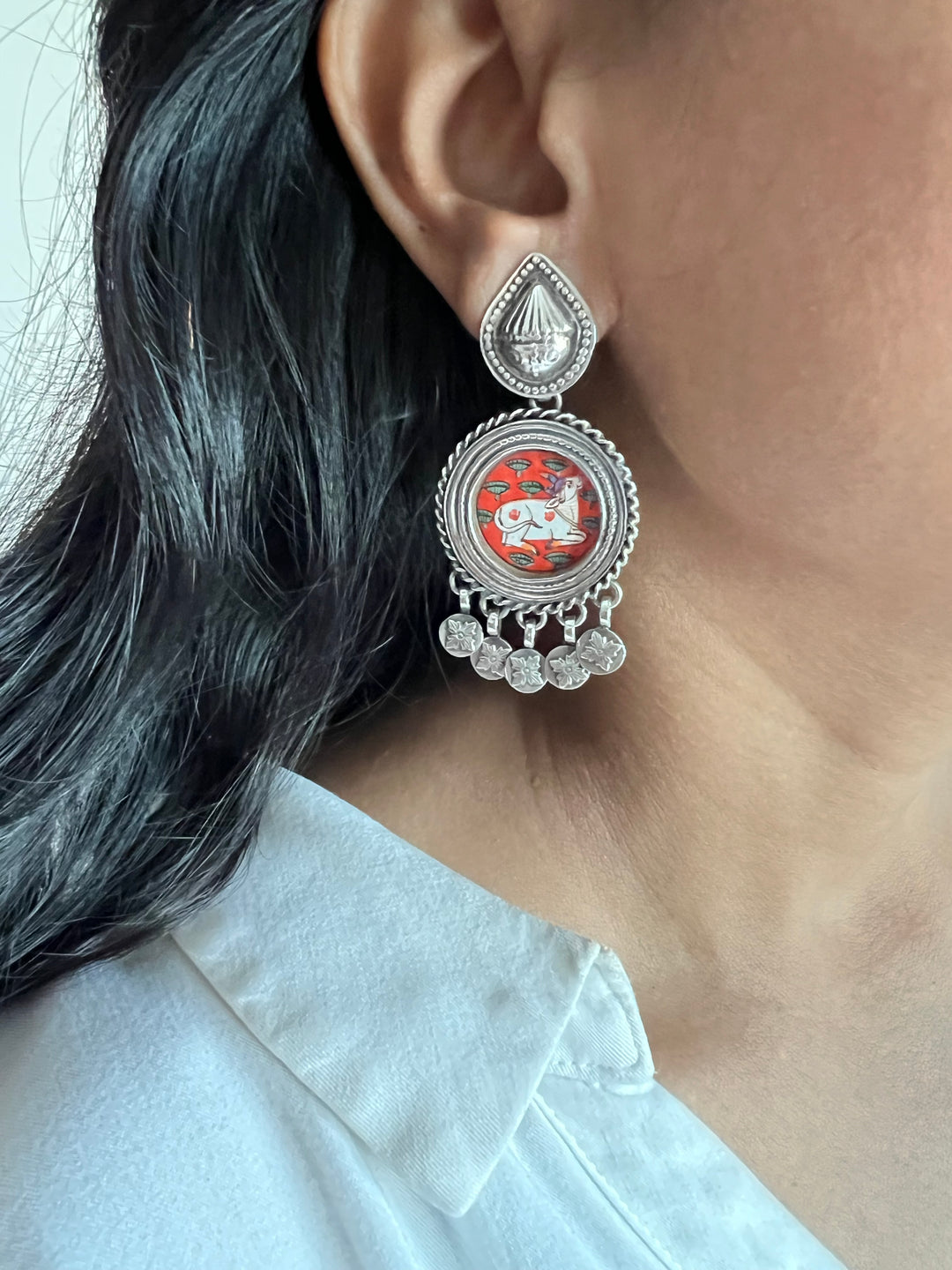 Beautiful Handpainted 925 Silver Earrings