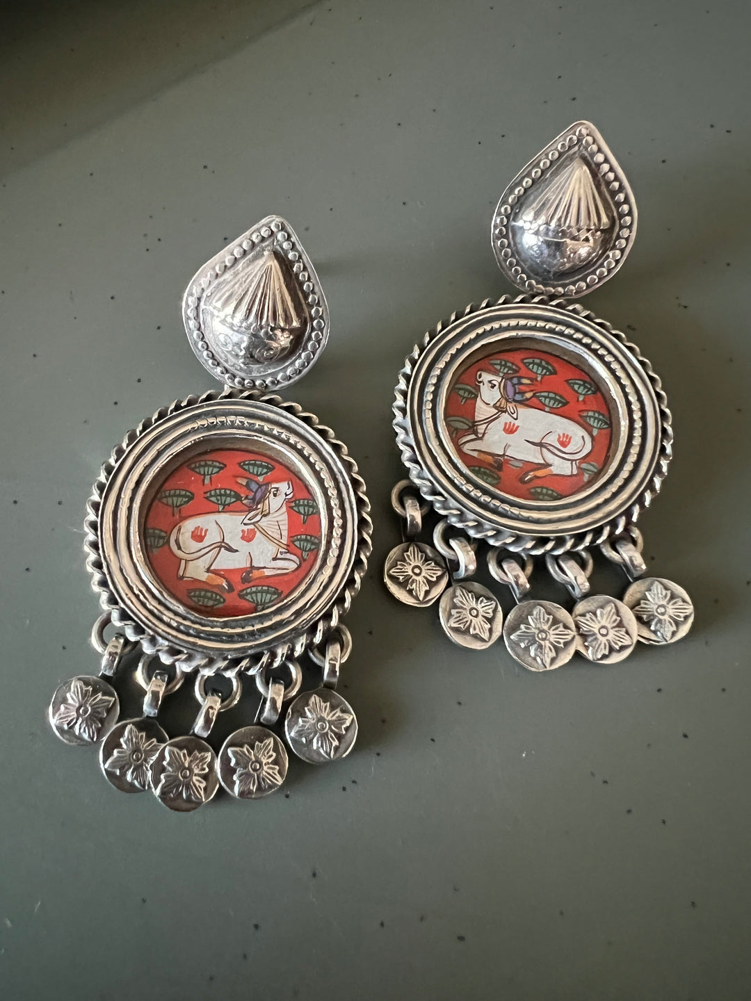 Beautiful Handpainted 925 Silver Earrings