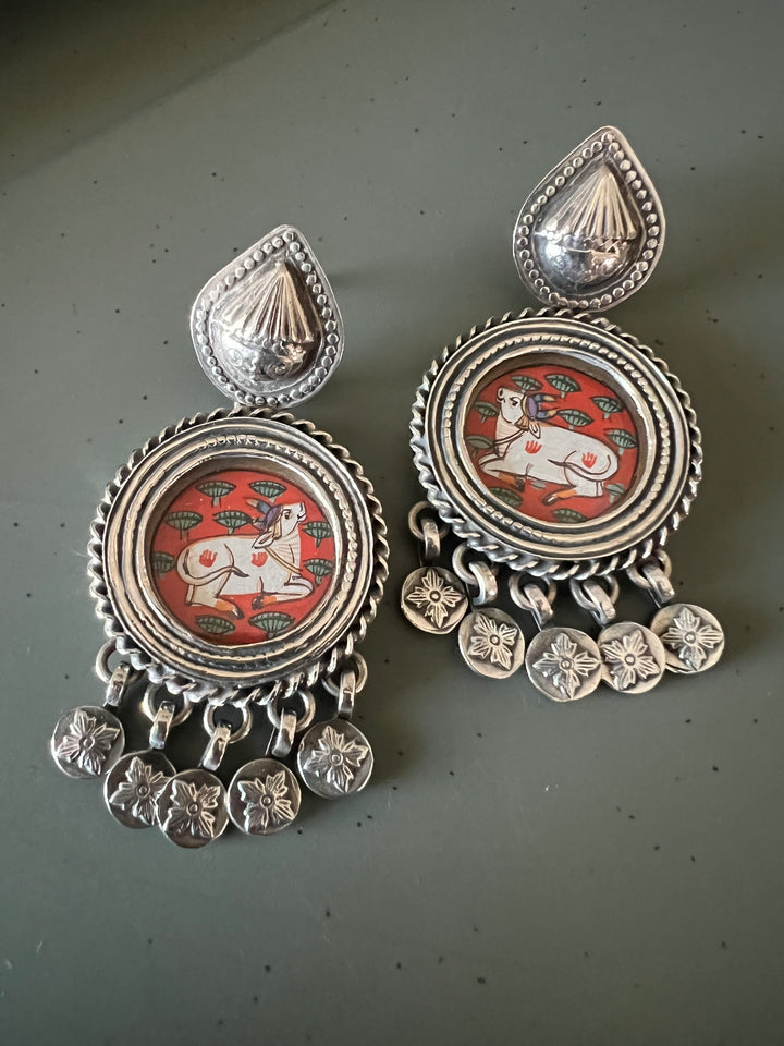 Beautiful Handpainted 925 Silver Earrings