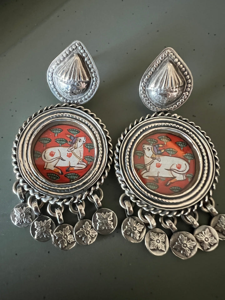 Beautiful Handpainted 925 Silver Earrings
