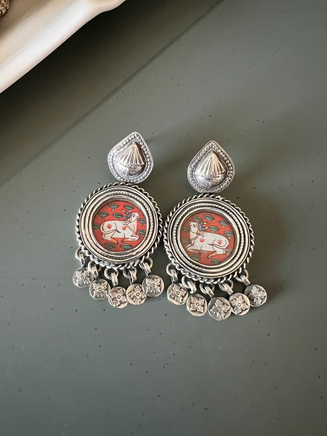 Beautiful Handpainted 925 Silver Earrings