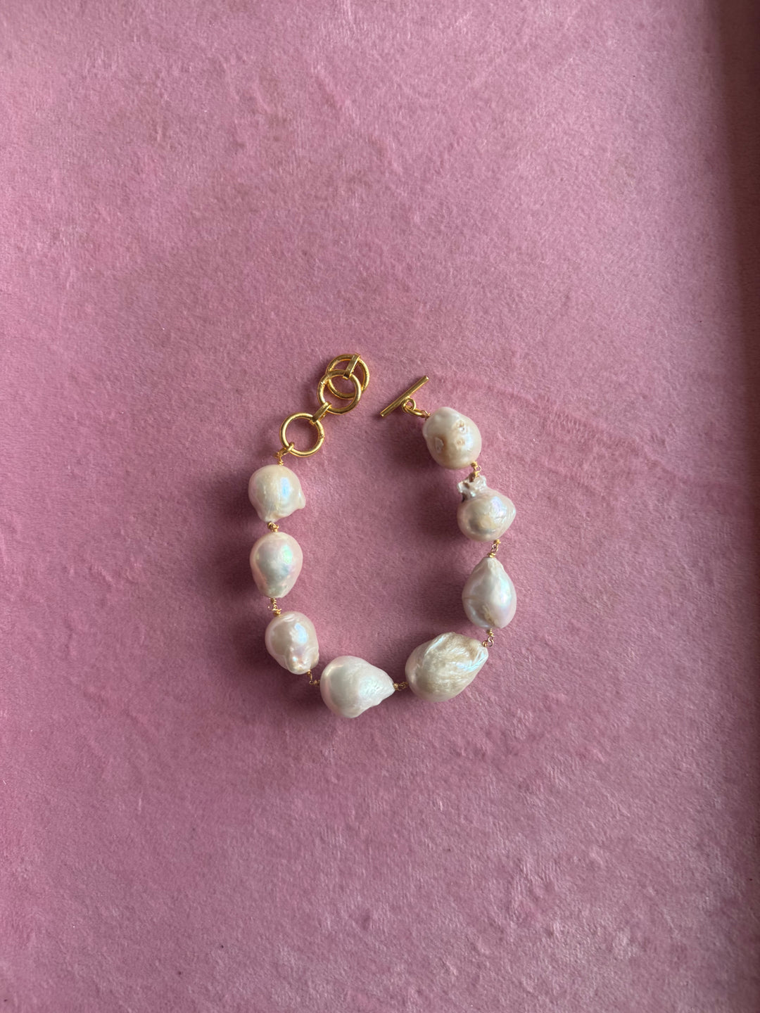 Handmade Baroque Pearl Statement Bracelet | Gold Polish Brass Toggle Clasp Jewelry