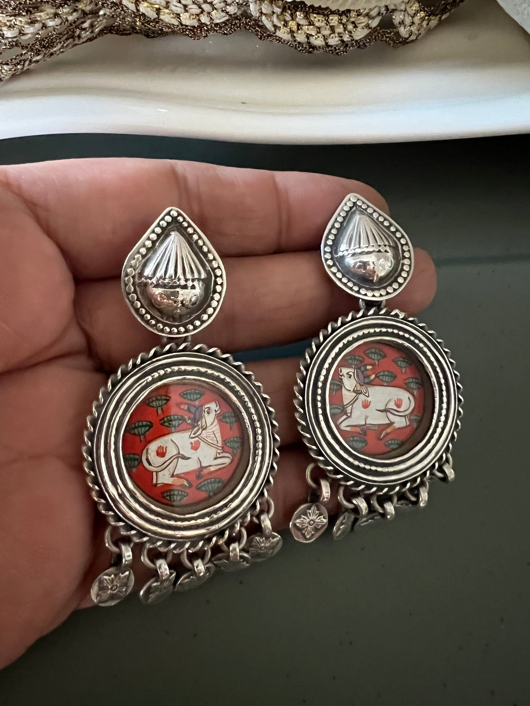 Beautiful Handpainted 925 Silver Earrings