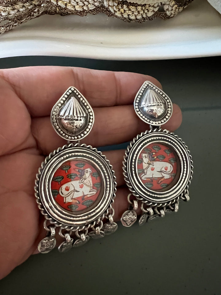 Beautiful Handpainted 925 Silver Earrings