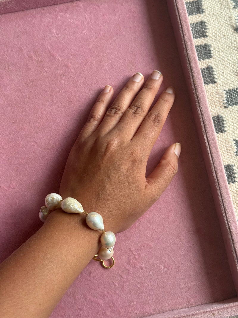 Handmade Baroque Pearl Statement Bracelet | Gold Polish Brass Toggle Clasp Jewelry