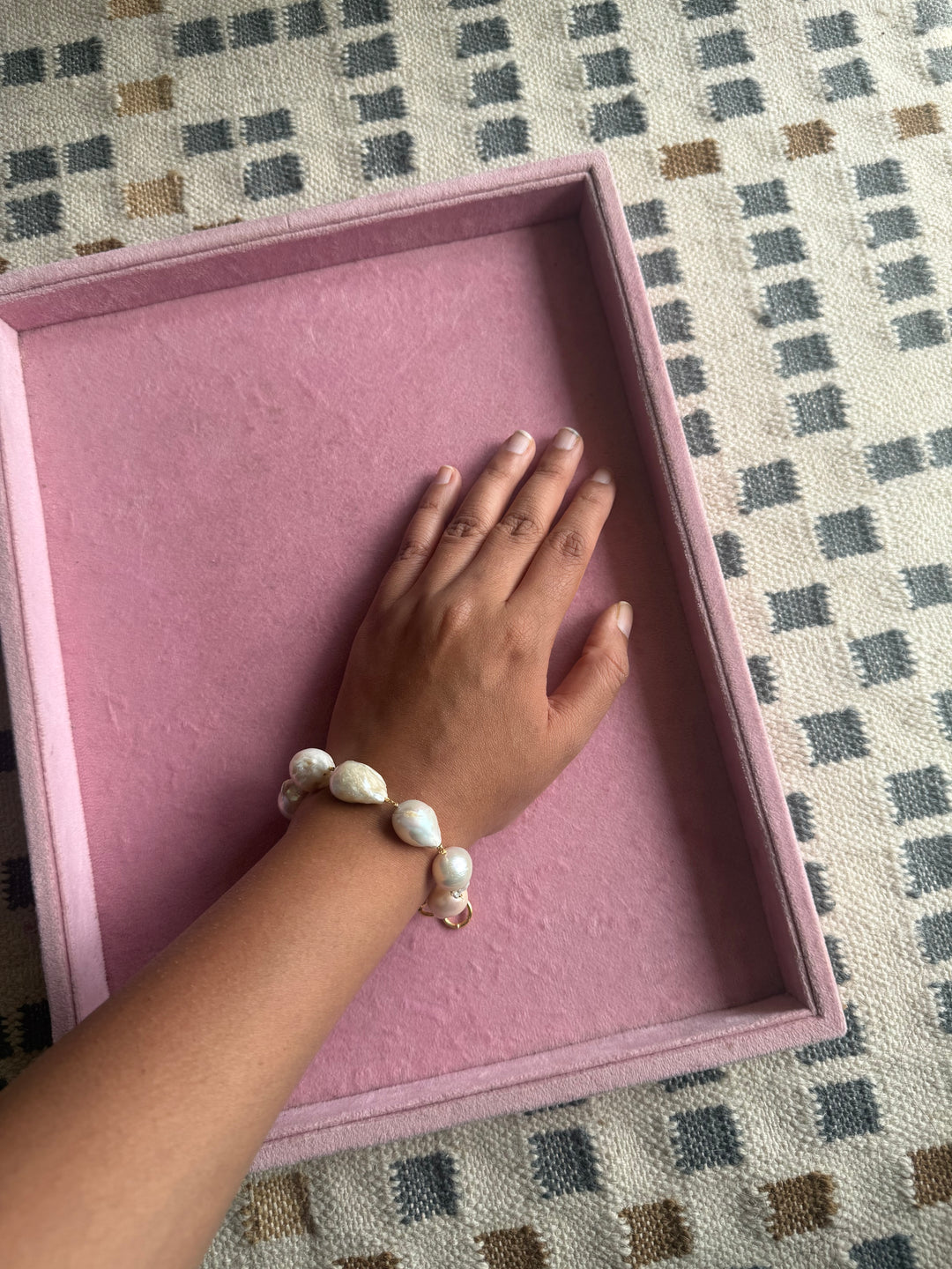 Handmade Baroque Pearl Statement Bracelet | Gold Polish Brass Toggle Clasp Jewelry