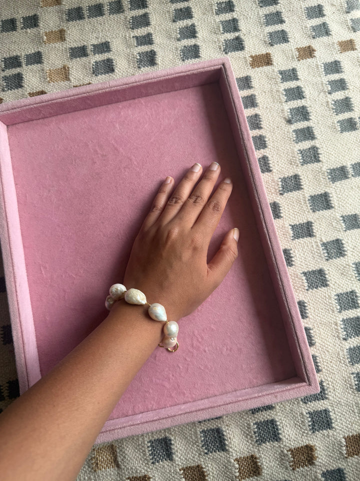 Handmade Baroque Pearl Statement Bracelet | Gold Polish Brass Toggle Clasp Jewelry