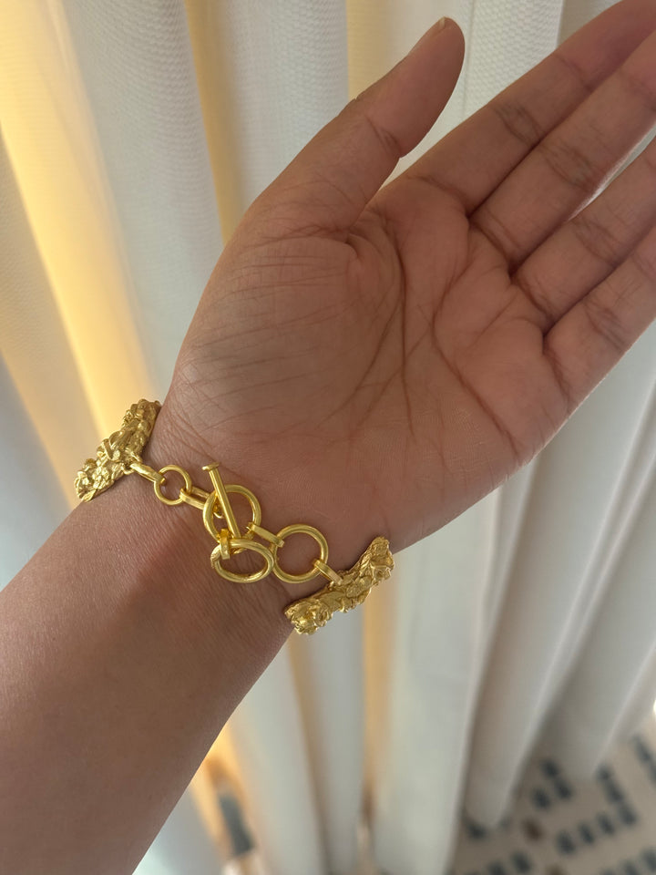 Handmade Statement Brass Bracelet | Gold Polish Toggle Clasp 7 Inch Jewelry
