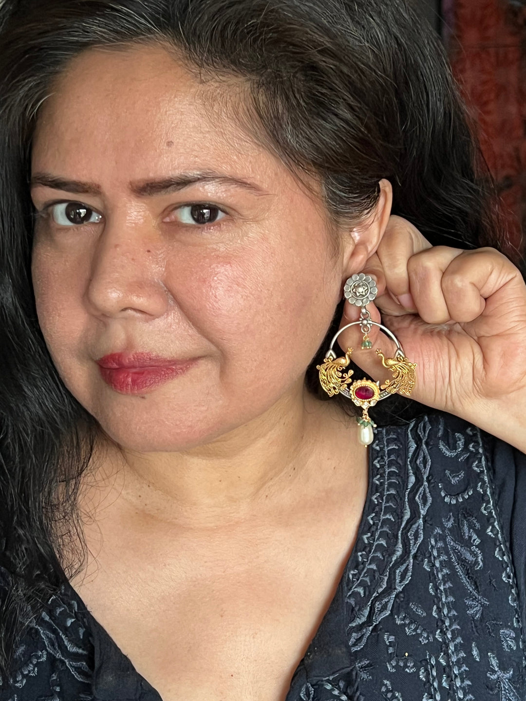 925 Silver Twin Peacock Earrings | SHIVKA