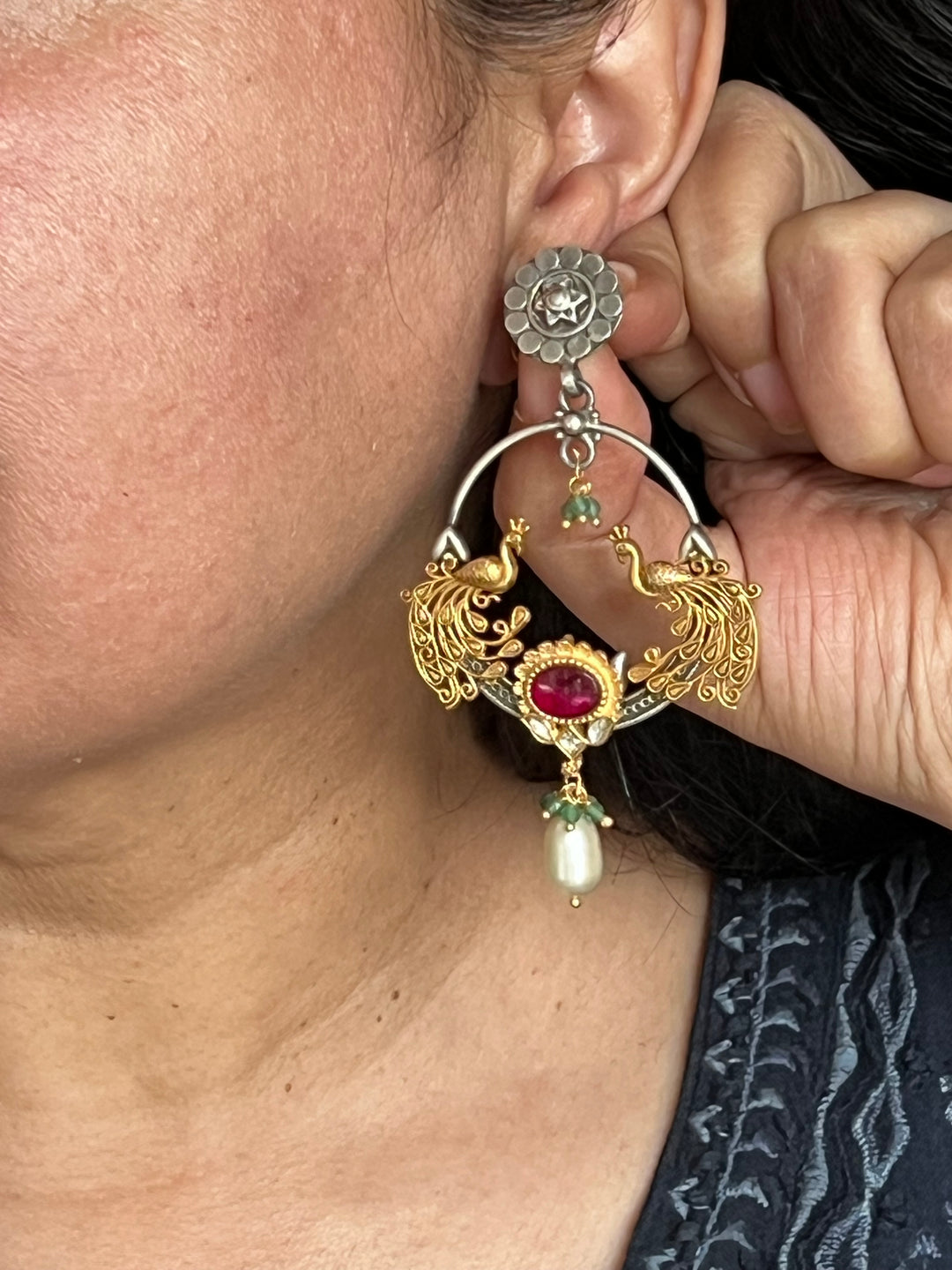 925 Silver Twin Peacock Earrings | SHIVKA