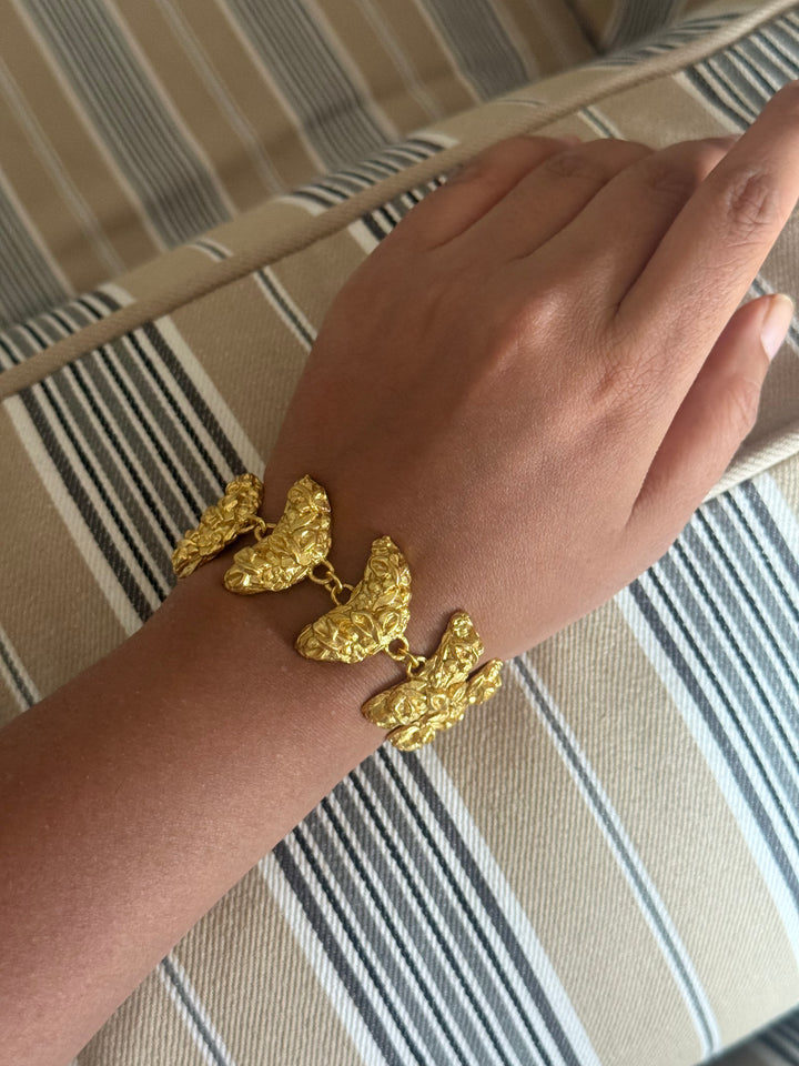 Handmade Statement Brass Bracelet | Gold Polish Toggle Clasp 7 Inch Jewelry