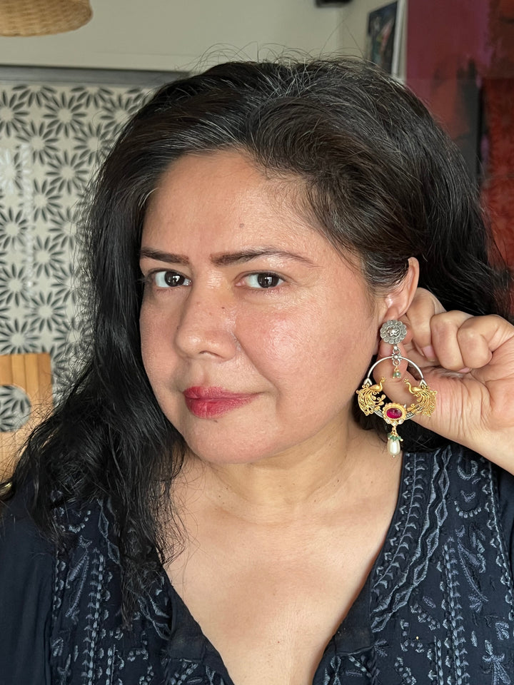 925 Silver Twin Peacock Earrings | SHIVKA