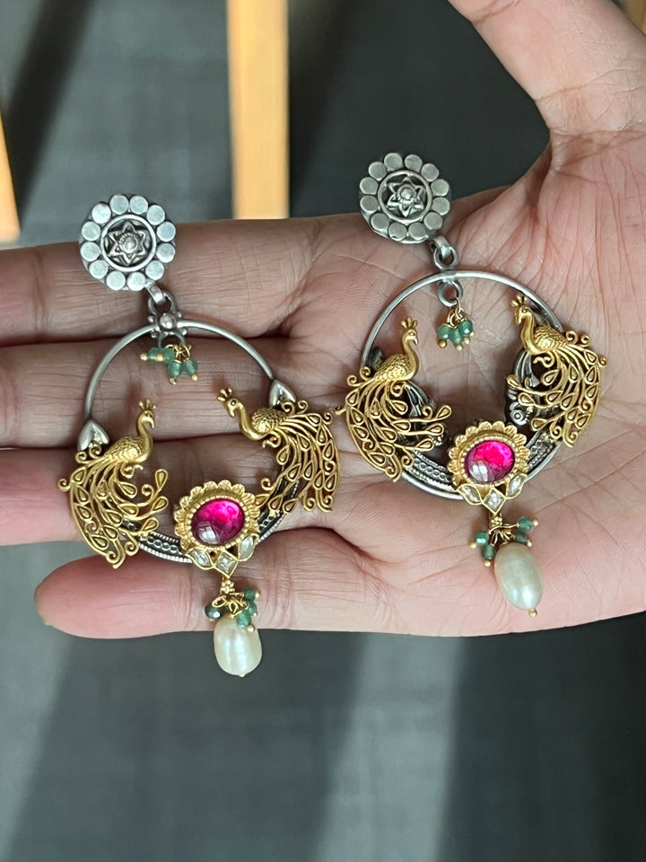 925 Silver Twin Peacock Earrings | SHIVKA