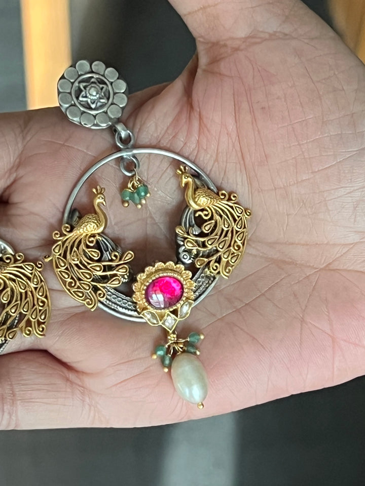 925 Silver Twin Peacock Earrings | SHIVKA